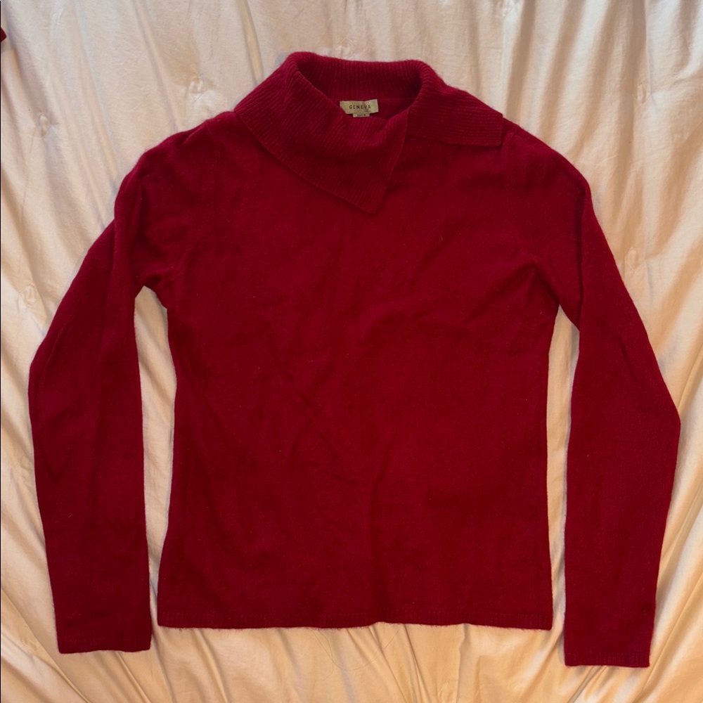 Geneva 100% Cashmere Turtleneck Mock Sweater XL Red Burgundy